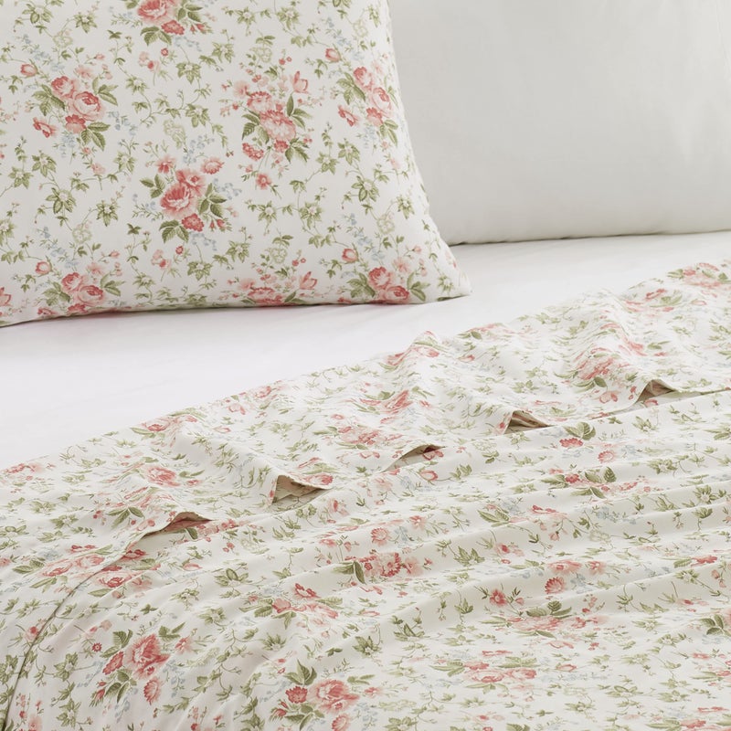 Laura Ashley - Queen Sheets, Cotton Percale 6-Piece Bedding Set, Crisp & Cool Home Decor (Marissa Coral, Queen) - Image 3